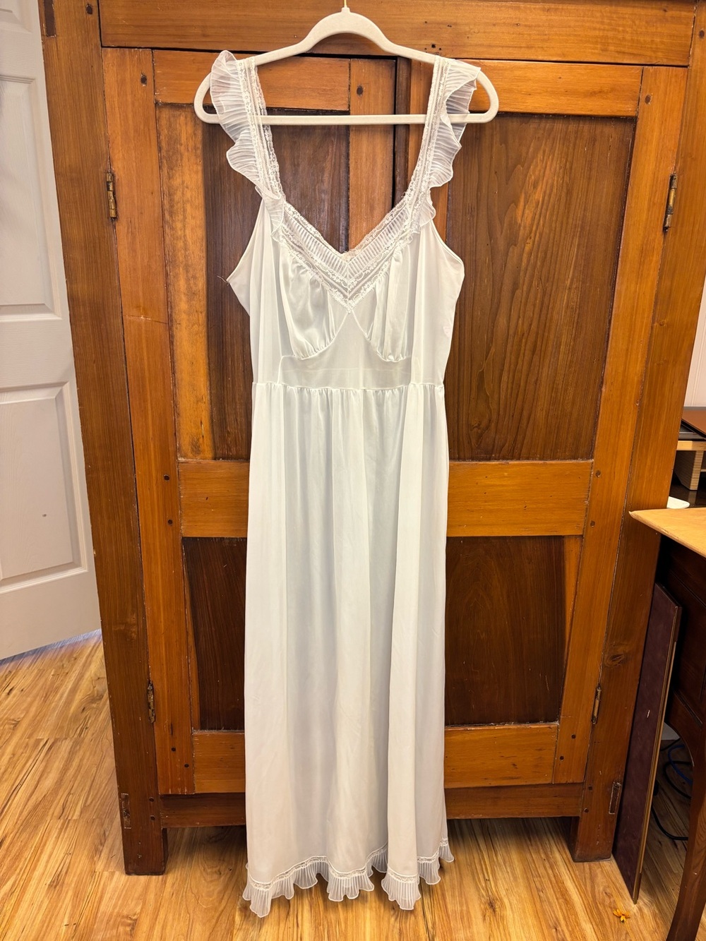 1950s Luxite Pale Blue Nylon Ruffle Nightgown